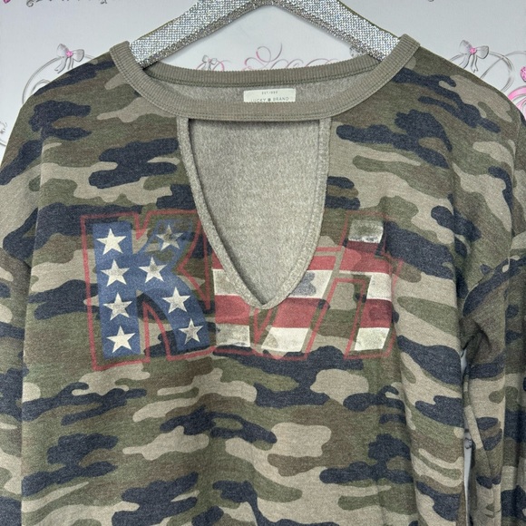 Lucky brand jeans KISS band camo camouflage sweater pull over with keyhole open - Picture 3 of 7